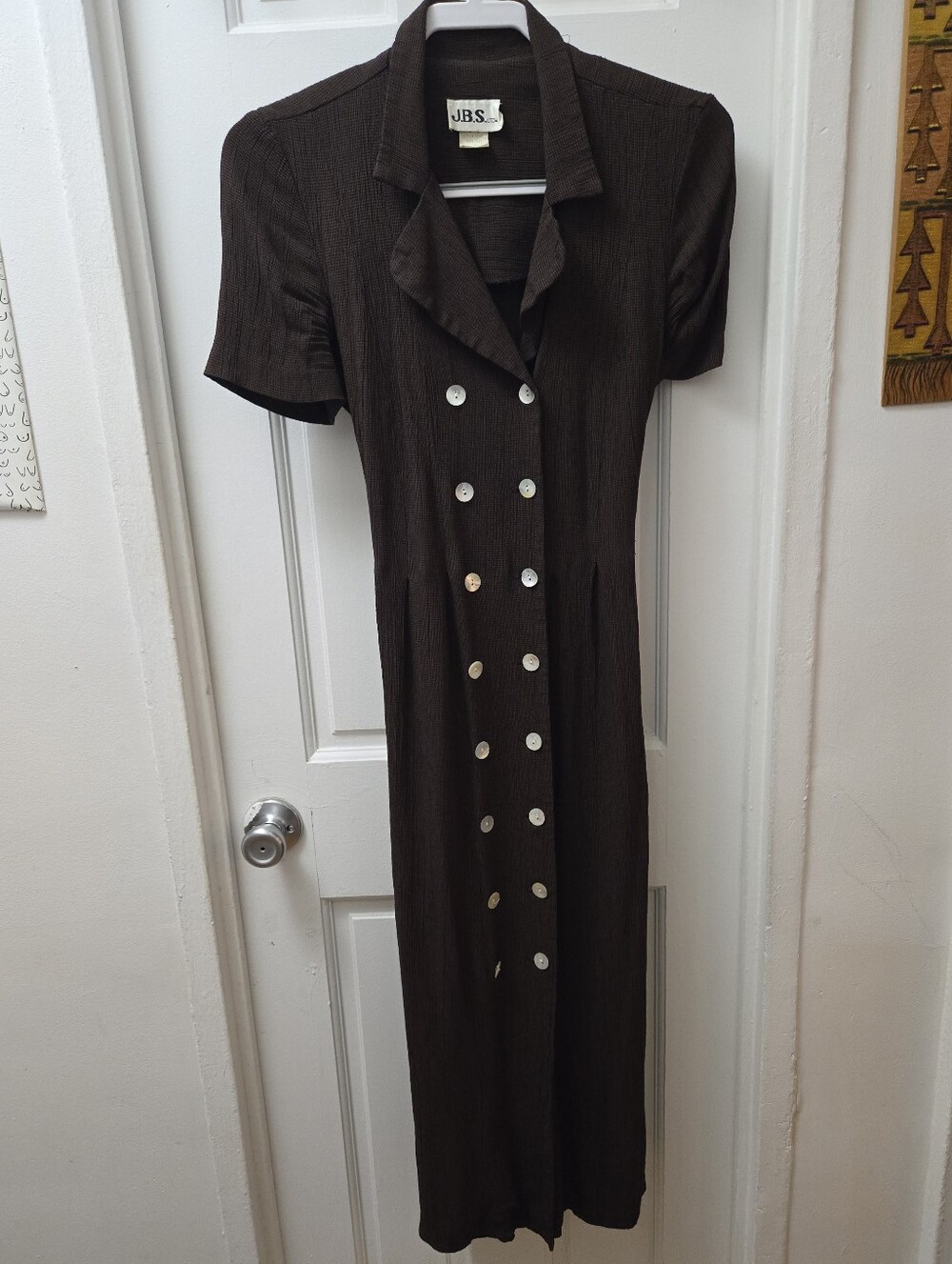 Vintage JBS Brown Button Front Tie Back Midi Dress Cottagecore Prairie Small 6